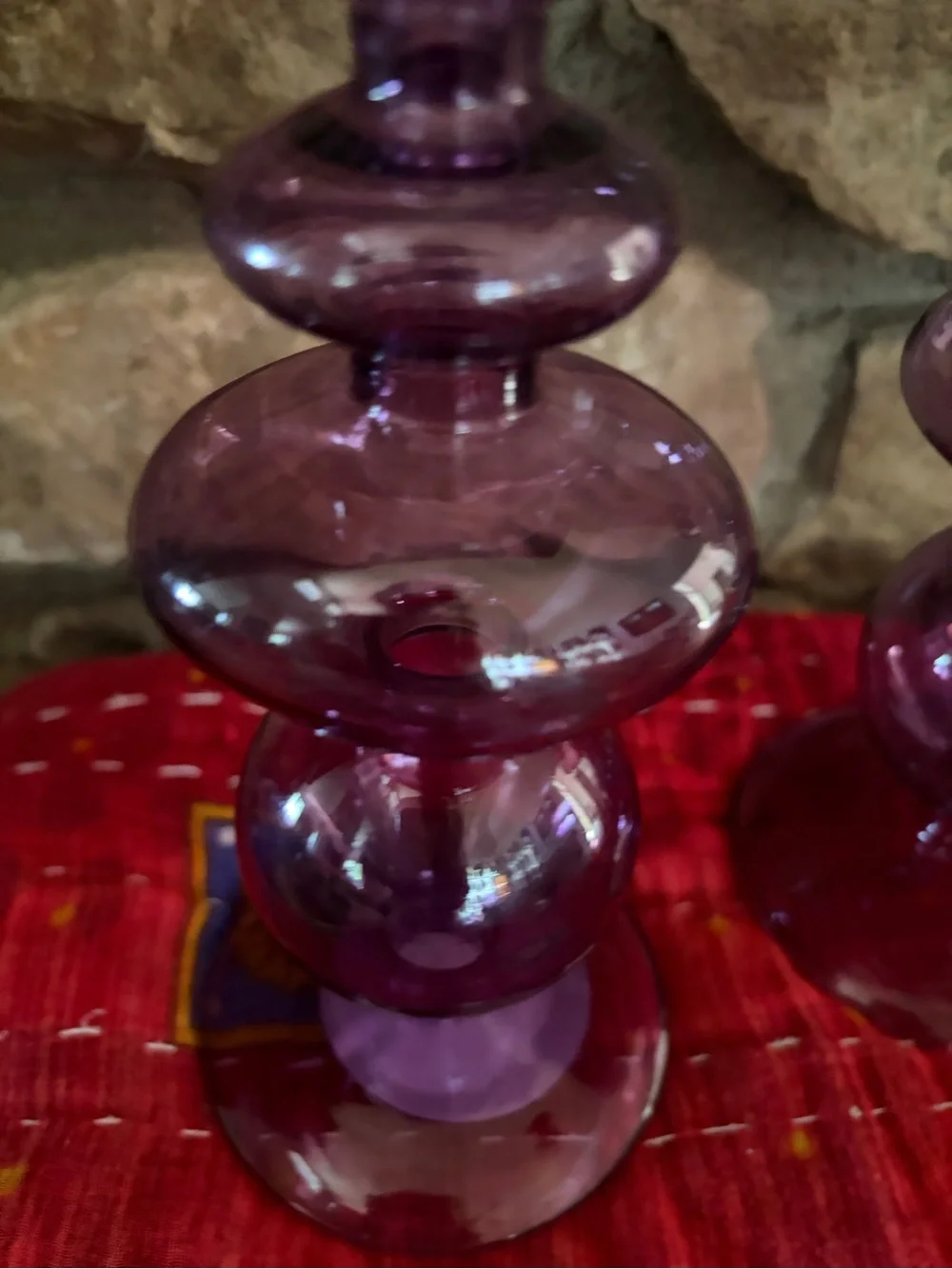 NWT Purple Bubble Glass Taper Candle Candlestick Pair 2 PC 9”
